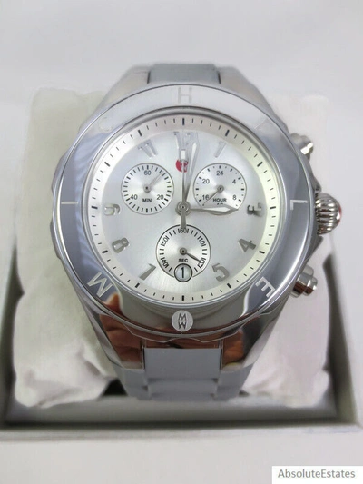 Pre-owned Michele Jelly Bean Large Tahitian Grey & Silver Watch Mww12f000102