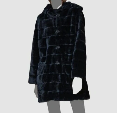 Pre-owned Maison Atia $900  Women's Black Soft Faux Fur Winter Peacoat Jacket Coat Size 2