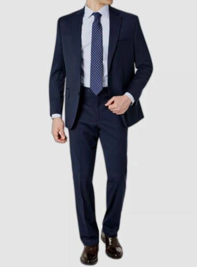 Pre-owned Izod $395  Men's Blue Classic-fit Solid 2-piece Suit Jacket Pants 38r