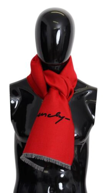 Pre-owned Givenchy Unisex Red Scarf Wool Silk Fringes Warm Winter Long Casual Shawl Wrap