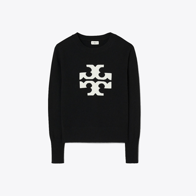 Tory Sport Tory Burch Cashmere Logo Crewneck In Sport Black