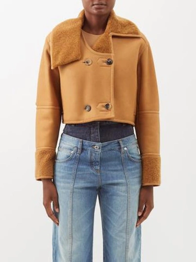 Loewe Elbow-slit Cropped Leather And Shearling Jacket In Beige