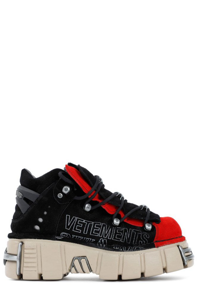 Vetements X New Rock Colour-block Platform Shoes In Black Red Camel