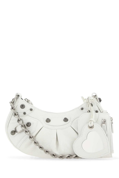 Balenciaga Le Cagole Xs Lambskin Chain Shoulder Bag In Optic White