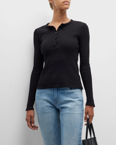 Monrow Thermal Henley Top In Black