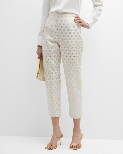 Frances Valentine Lucy Cropped Metallic Jacquard Pants In White