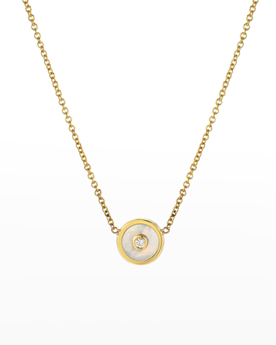 Retrouvai 14k Yellow Gold Mini Mother-of-pearl Compass Pendant Necklace