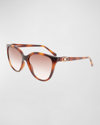 Ferragamo Gancini Injection Plastic Cat-eye Sunglasses In Tortoise/borwn Gradient