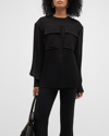 Proenza Schouler Pleated Sheer Flounced Blouse In Black