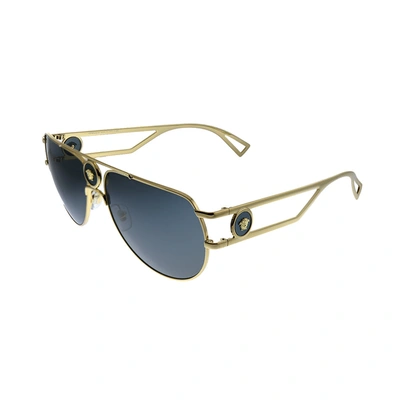 Versace Ve 2225 100287 Unisex Aviator Sunglasses In Gold