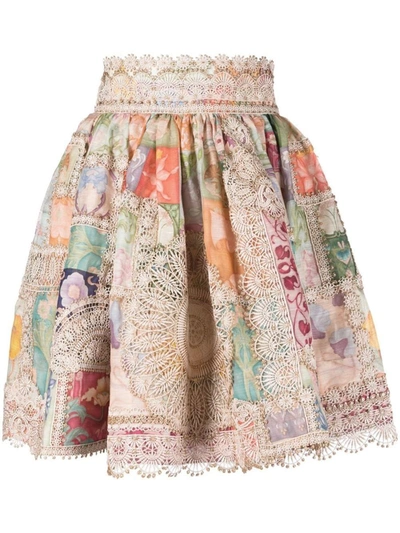 Zimmermann Cosmic Zodiac Metallic Crochet-trimmed Printed Linen And Silk-blend Skirt In Multicolor