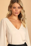 Lulus Stylish And Sincere Beige Long Sleeve V-neck Top In Beige