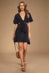 Lulus Perfect Day For Love Navy Blue Cutout Tie-front Mini Dress In Navy Blue