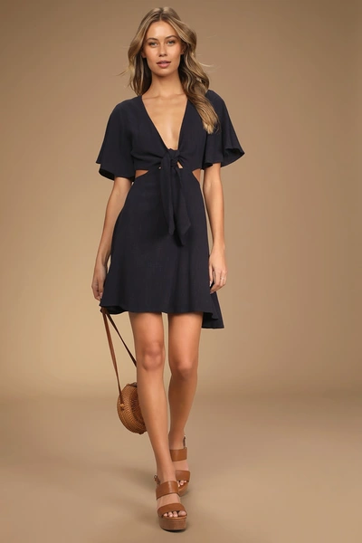 Lulus Perfect Day For Love Navy Blue Cutout Tie-front Mini Dress