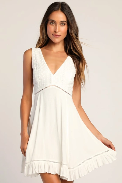 Lulus Endlessly Enticing White Embroidered Babydoll Mini Dress