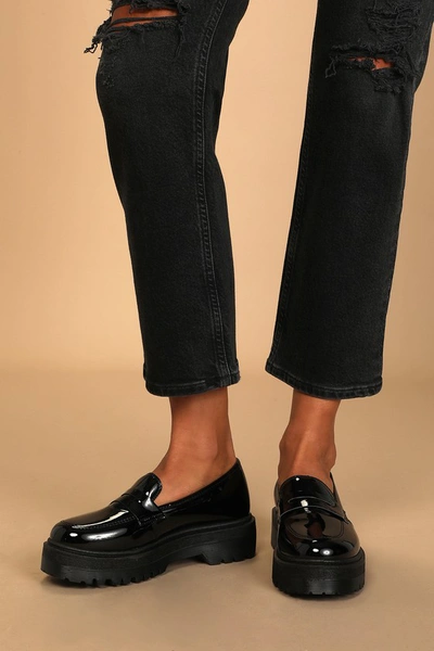 Lulus Maysie Black Patent Flatform Loafers
