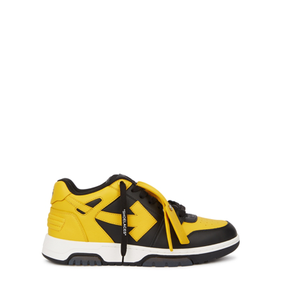 Off-white Men's Out Of Office Bicolor Leather Mid-top Sneakers In Black Yellow