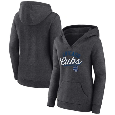 Fanatics Branded Heather Charcoal Chicago Cubs Simplicity Crossover V-neck Pullover Hoodie