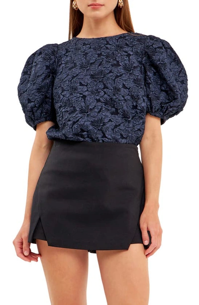 Endless Rose Textured Floral Blouse In Navy
