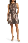 Vince Camuto Womens Metallic Mini Fit & Flare Dress In Brown