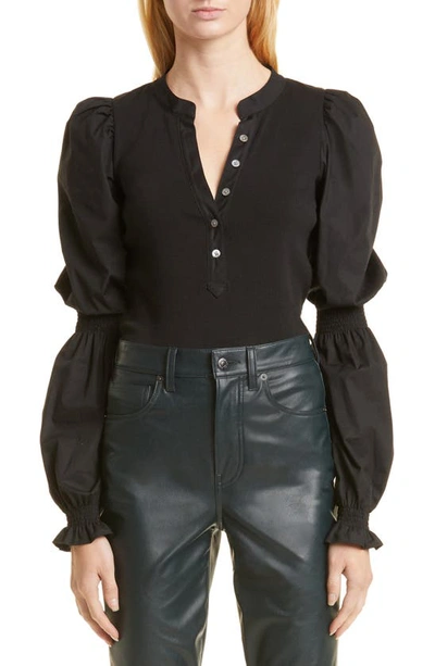 Veronica Beard Effy Puff Sleeve Cotton-blend Top In Black