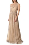 Dress The Population Shimmer Cutout Detail One-shoulder Gown In Gold