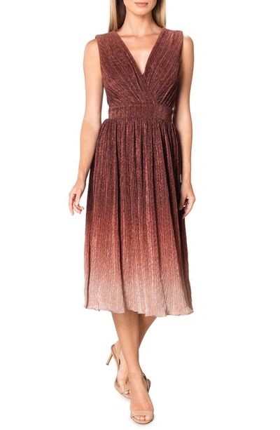 Dress The Population Ellery Shimmer Ombré Midi Cocktail Dress In Burgundy Multi