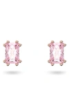 Swarovski Rose Gold-tone Color Cushion-cut Crystal Stud Earrings In Pink