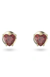 Swarovski Stilla Yellow-gold Toned Brass And Zirconia Stud Earrings In Red