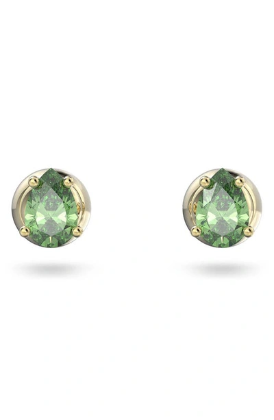 Swarovski Stilla Pear Cut Stud Earrings In Gold Tone In Green