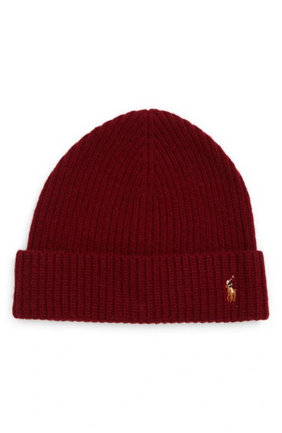 Polo Ralph Lauren Embroidered Signature Logo Beanie In Aged Wine Heather