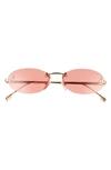 Fendi Oval-frame Crystal-embellished Gold-tone Sunglasses In Pink
