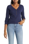 Caslon Waffle Knit Organic Cotton Blend Henley Top In Navy Peacoat
