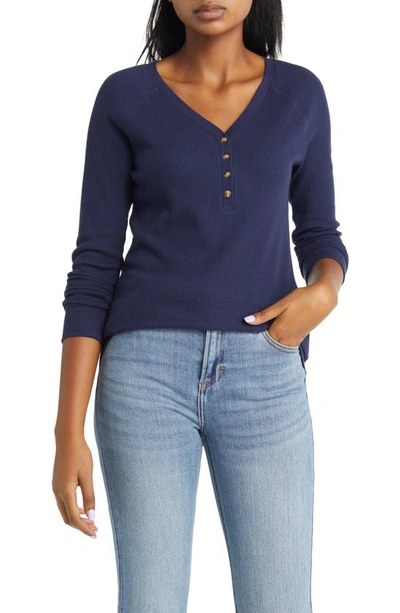 Caslon Waffle Knit Organic Cotton Blend Henley Top In Navy Peacoat