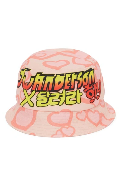 Jw Anderson X Run Hany Printed Canvas Bucket Hat In Pink