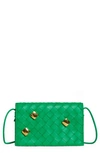Bottega Veneta Intrecciato Woven Leather Wallet In Parakeet-m Brass