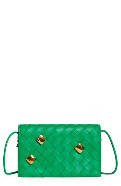 Bottega Veneta Intrecciato Woven Leather Wallet In Parakeet-m Brass