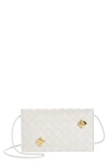 Bottega Veneta Embellished Intrecciato Leather Wallet On A Strap In Chalk-m Brass