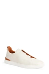Zegna Men's Triple Stitch Leather Low Top Slip-on Sneakers In White,vicugna
