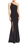 Dress The Population Amy One-shoulder Crepe Gown In Blackdnu