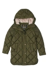 Barbour Kids' Sandyford Quilted Jacket With Faux Fur Lined Hood In Olive
