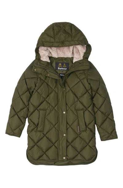 Barbour Kids' Sandyford Quilted Jacket With Faux Fur Lined Hood In Olive
