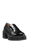 Stuart Weitzman Chunky Heel Platform Loafers In Glossy Patent Leather In Black