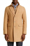 Herno Diagonal Weave Wool Overcoat With Removable Bib In 2155 Camel