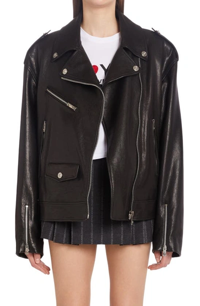 Versace Medusa Embellished Leather Biker Jacket In Black