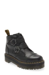 Dr. Martens' Devon Flower Buckle Leather Platform Boots In Black