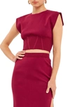 Endless Rose Cinch Waist Sleeveless Knit Top In Burgundy