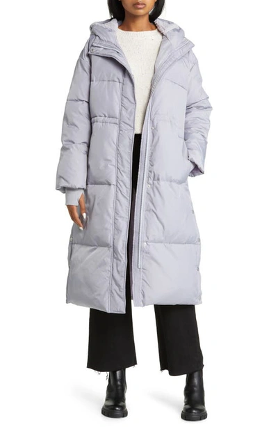 Ugg Keeley Faux Shearling Trim Longline Puffer Coat In Cloudy Grey