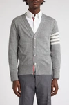 Thom Browne Grey Cashmere Striped Armband Cardigan In Pale Grey