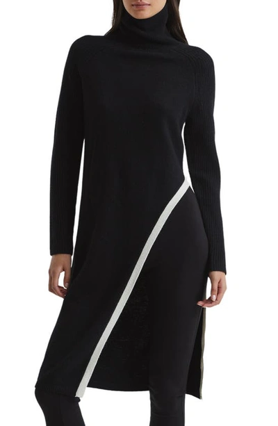 Reiss Elle Asymmetric Long Sleeve Wool Sweater Dress In Black